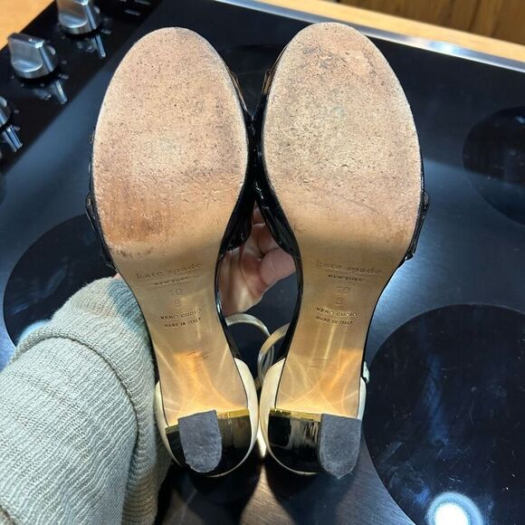 Kate Spade New York Fresia porcelain patent black platform sandal heels‎ size 10 - Picture 4 of 10